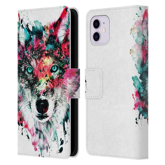 Head Case Designs Officially Licensed Riza Peker Animals Wolf Leather Book Wallet Case Cover Compatible with Apple iPhone 11