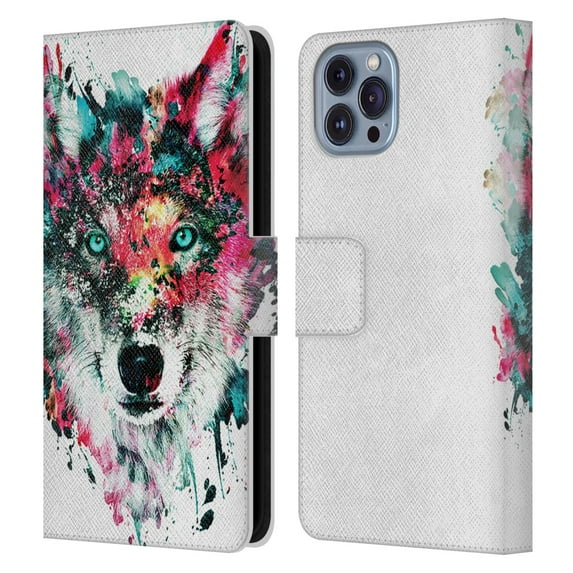 Head Case Designs Officially Licensed Riza Peker Animals Wolf Leather Book Wallet Case Cover Compatible with Apple iPhone 14