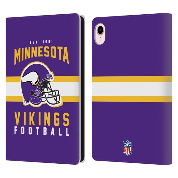 Head Case Designs NFL Minnesota Vikings Graphics Helmet Typography Leather Book Wallet Case Cover For Apple iPad mini (2021/2024)
