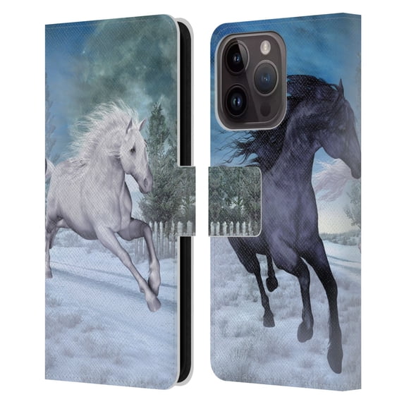Head Case Designs Officially Licensed Simone Gatterwe Horses Freedom In The Snow Leather Book Wallet Case Cover Compatible with Apple iPhone 15 Pro