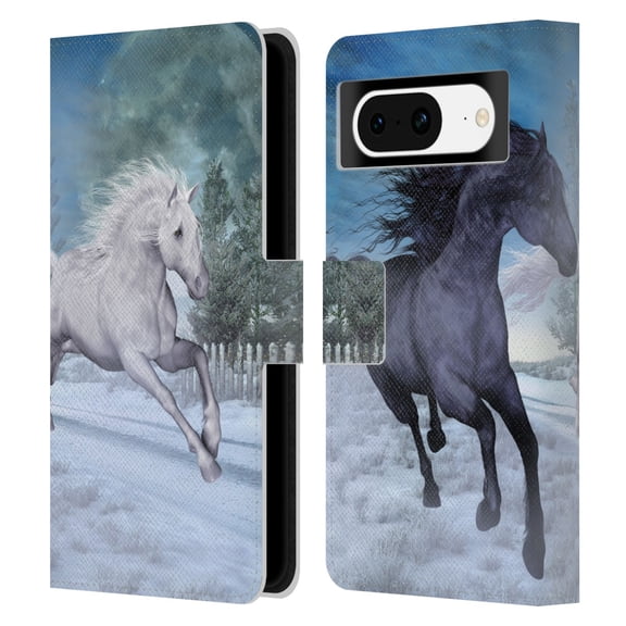 Head Case Designs Officially Licensed Simone Gatterwe Horses Freedom In The Snow Leather Book Wallet Case Cover Compatible with Google Pixel 8