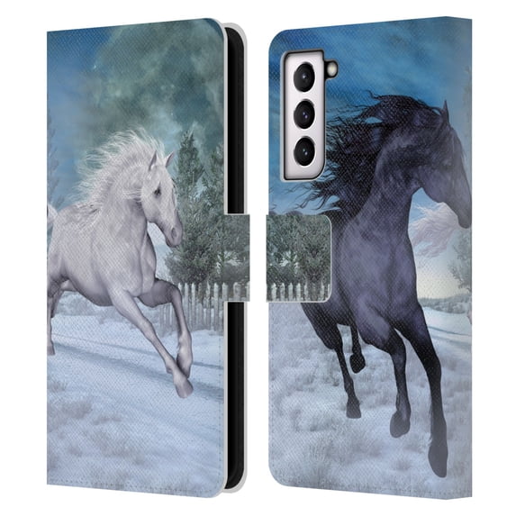 Head Case Designs Officially Licensed Simone Gatterwe Horses Freedom In The Snow Leather Book Wallet Case Cover Compatible with Samsung Galaxy S21 5G