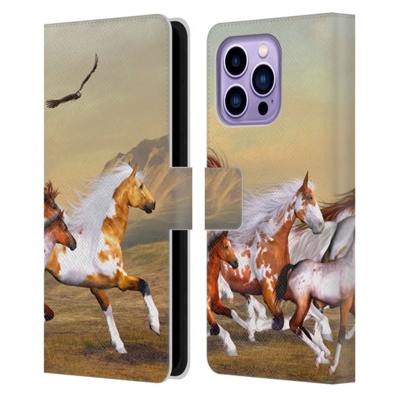 Head Case Designs Officially Licensed Simone Gatterwe Horses Wild Herd Leather Book Wallet Case Cover Compatible with Apple iPhone 14 Pro Max
