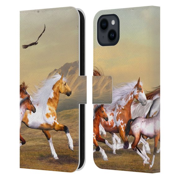 Head Case Designs Officially Licensed Simone Gatterwe Horses Wild Herd Leather Book Wallet Case Cover Compatible with Apple iPhone 15 Plus