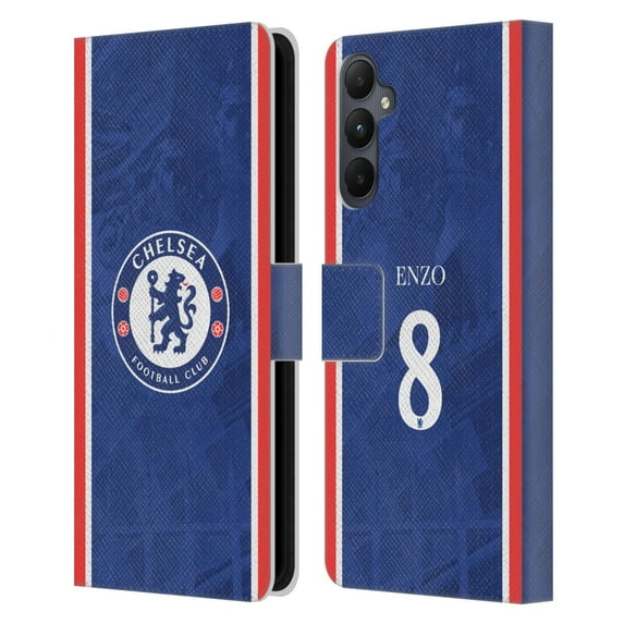Head Case Designs Officially Licensed Chelsea Football Club 2025/26 Players Home Kit Enzo Fernández Leather Wallet Case Compatible with Samsung Galaxy A05s
