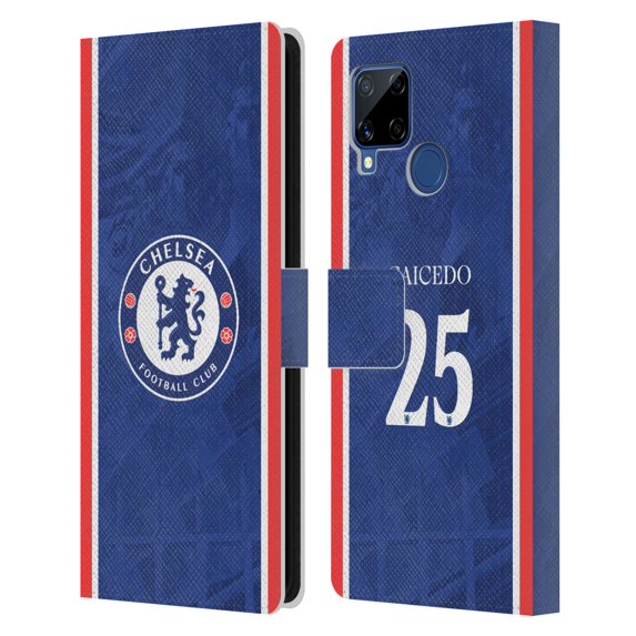 Head Case Designs Officially Licensed Chelsea Football Club 2025/26 Players Home Kit Moisés Caicedo Leather Wallet Case Compatible with Realme C15