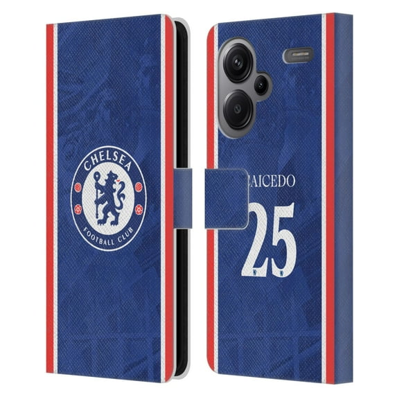 Head Case Designs Officially Licensed Chelsea Football Club 2025/26 Players Home Kit Moisés Caicedo Leather Wallet Case Compatible with Xiaomi Redmi Note 13 Pro Plus 5G