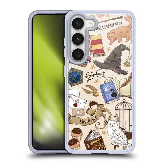 Head Case Designs Officially Licensed Harry Potter Deathly Hallows XXXVII Hogwarts Pattern Soft Gel Case Compatible with Samsung Galaxy S23 5G