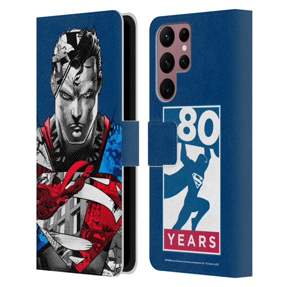 Head Case Designs Officially Licensed Superman DC Comics 80th Anniversary Collage Leather Book Wallet Case Cover Compatible with Samsung Galaxy S22 Ultra 5G