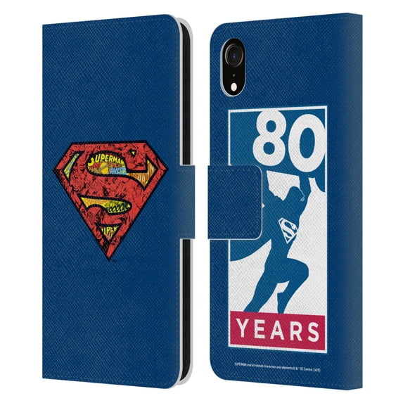 Head Case Designs Officially Licensed Superman DC Comics 80th Anniversary Logo Leather Book Wallet Case Cover Compatible with Apple iPhone XR