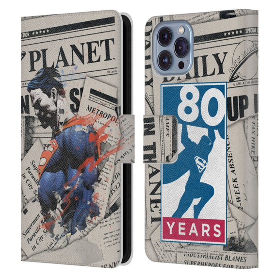 Head Case Designs Officially Licensed Superman DC Comics 80th Anniversary Newspaper Leather Book Wallet Case Cover Compatible with Apple iPhone 14