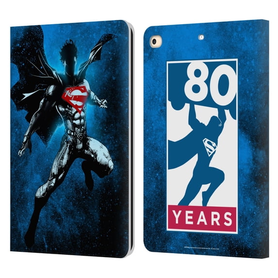Head Case Designs Officially Licensed Superman DC Comics 80th Anniversary Splatter Leather Book Wallet Case Cover Compatible with Apple iPad 9.7 2017 / iPad 9.7 2018
