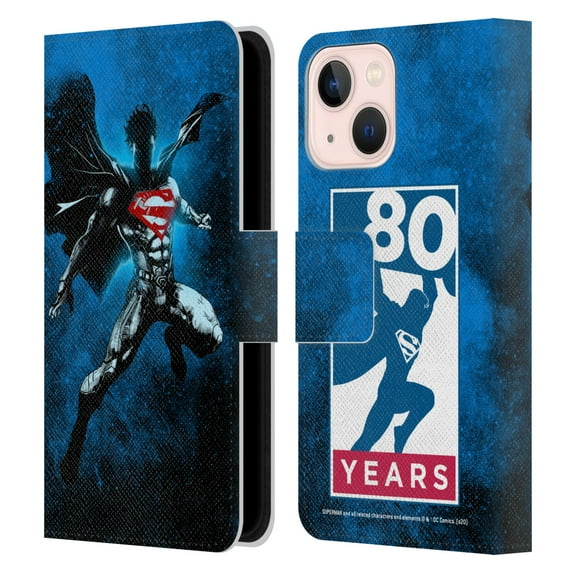 Head Case Designs Officially Licensed Superman DC Comics 80th Anniversary Splatter Leather Book Wallet Case Cover Compatible with Apple iPhone 13 Mini