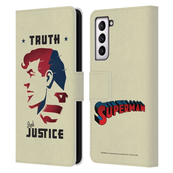 Head Case Designs Officially Licensed Superman DC Comics Character Art Truth And Justice Leather Book Wallet Case Cover Compatible with Samsung Samsung Galaxy S21 5G