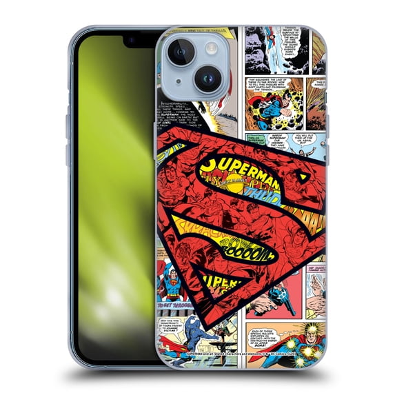 Head Case Designs Officially Licensed Superman DC Comics Comicbook Art Oversized Logo Soft Gel Case Compatible with Apple iPhone 14 Plus