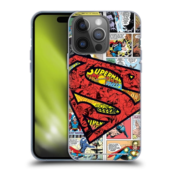 Head Case Designs Officially Licensed Superman DC Comics Comicbook Art Oversized Logo Soft Gel Case Compatible with Apple iPhone 14 Pro