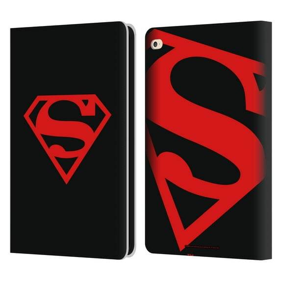 Head Case Designs Officially Licensed Superman DC Comics Logos Black And Red Leather Book Wallet Case Cover Compatible with Apple iPad Air 2 (2014)