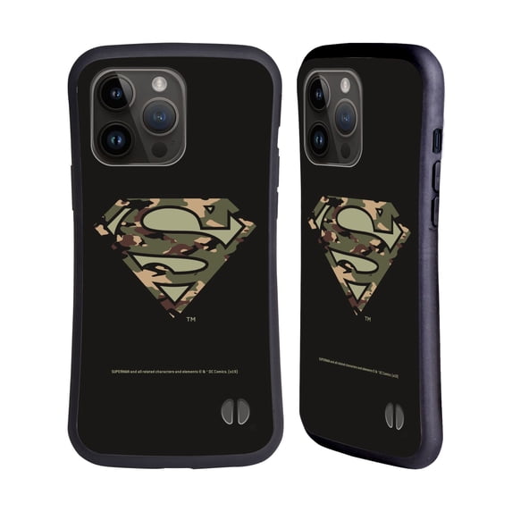Head Case Designs Officially Licensed Superman DC Comics Logos Camouflage Hybrid Case Compatible with Apple iPhone 15 Pro Max