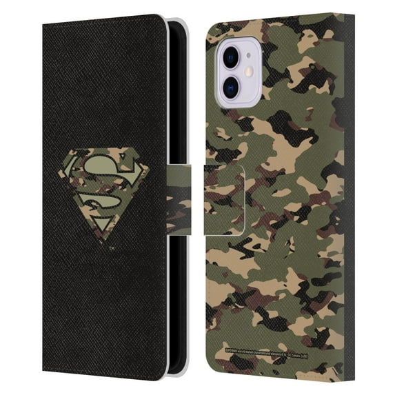 Head Case Designs Officially Licensed Superman DC Comics Logos Camouflage Leather Book Wallet Case Cover Compatible with Apple iPhone 11