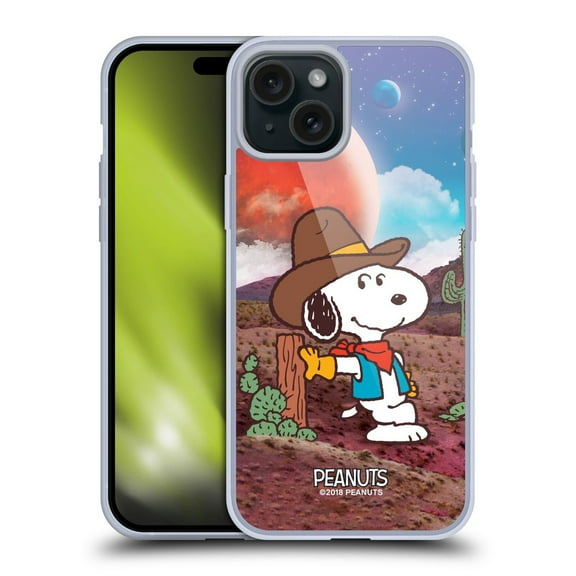 Head Case Designs Peanuts Snoopy Space Cowboy Nebula Ranger Soft Gel Case for Apple iPhone 15 Plus