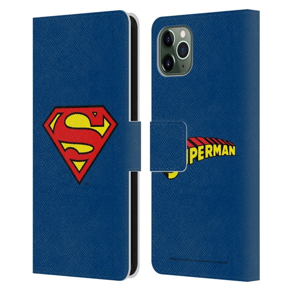 Head Case Designs Officially Licensed Superman DC Comics Logos Classic Leather Book Wallet Case Cover Compatible with Apple iPhone 11 Pro Max