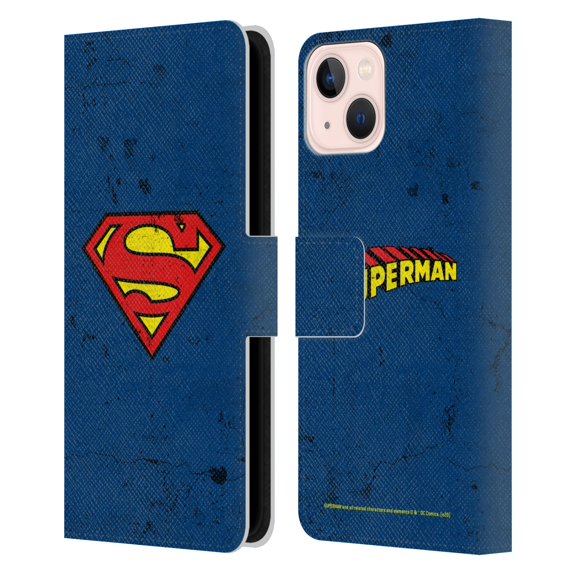 Head Case Designs Officially Licensed Superman DC Comics Logos Distressed Leather Book Wallet Case Cover Compatible with Apple iPhone 13
