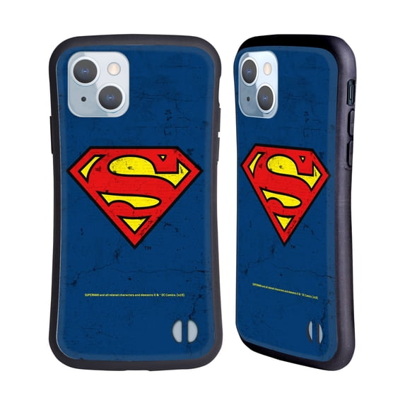 Head Case Designs Officially Licensed Superman DC Comics Logos Distressed Look Hybrid Case Compatible with Apple iPhone 14