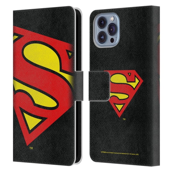 Head Case Designs Officially Licensed Superman DC Comics Logos Oversized Leather Book Wallet Case Cover Compatible with Apple iPhone 14