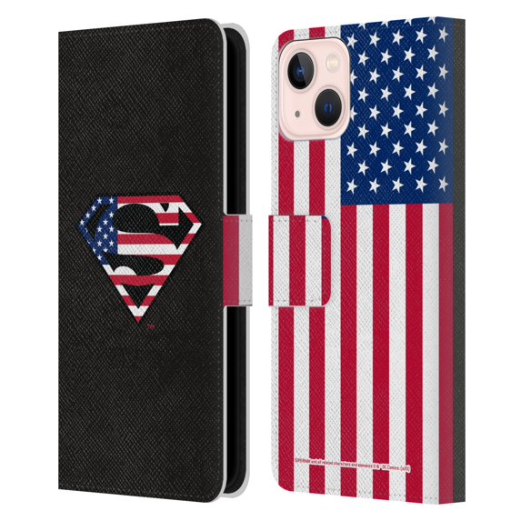 Head Case Designs Officially Licensed Superman DC Comics Logos U.S. Flag 2 Leather Book Wallet Case Cover Compatible with Apple iPhone 13