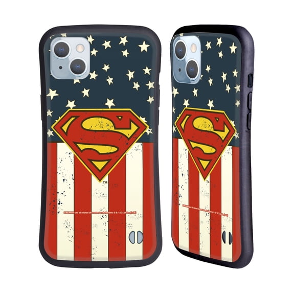 Head Case Designs Officially Licensed Superman DC Comics Logos U.S. Flag Hybrid Case Compatible with Apple iPhone 14 Plus