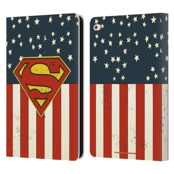 Head Case Designs Officially Licensed Superman DC Comics Logos U.S. Flag Leather Book Wallet Case Cover Compatible with Apple iPad Air 2 (2014)