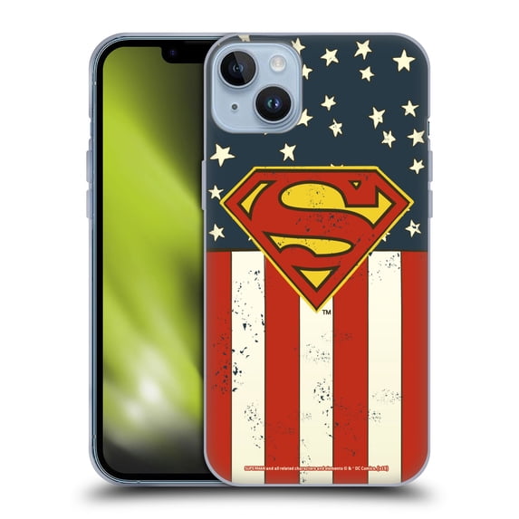 Head Case Designs Officially Licensed Superman DC Comics Logos U.S. Flag Soft Gel Case Compatible with Apple iPhone 14 Plus