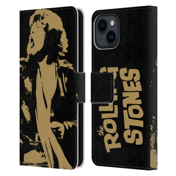Head Case Designs Officially Licensed The Rolling Stones Mick Jagger Grunge Leather Book Wallet Case Cover Compatible with Apple iPhone 15