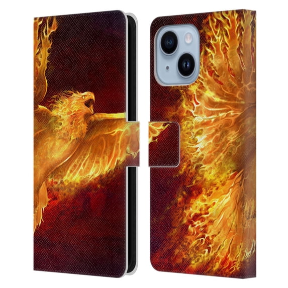 Head Case Designs Officially Licensed Tom Wood Fire Creatures Phoenix Leather Book Wallet Case Cover Compatible with Apple iPhone 14 Plus