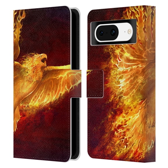 Head Case Designs Officially Licensed Tom Wood Fire Creatures Phoenix Leather Book Wallet Case Cover Compatible with Google Pixel 8