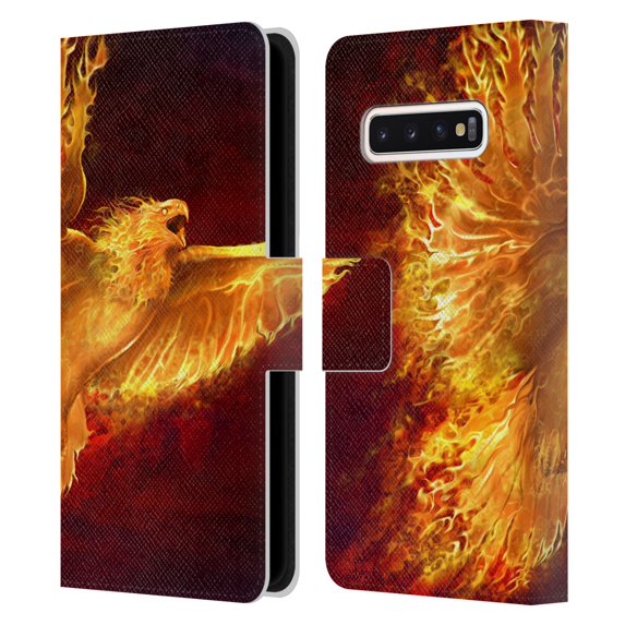Head Case Designs Officially Licensed Tom Wood Fire Creatures Phoenix Leather Book Wallet Case Cover Compatible with Samsung Galaxy S10