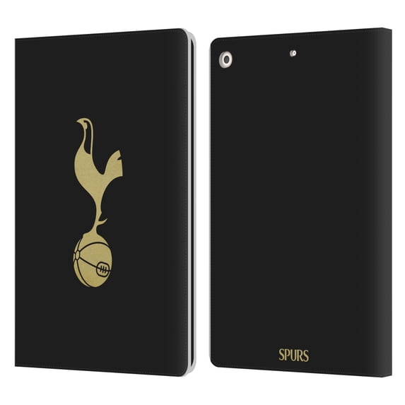Head Case Designs Officially Licensed Tottenham Hotspur F.C. Badge Black And Gold Leather Book Wallet Case Cover Compatible with Apple iPad 10.2 2019/2020/2021