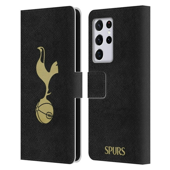 Head Case Designs Officially Licensed Tottenham Hotspur F.C. Badge Black And Gold Leather Book Wallet Case Cover Compatible with Samsung Galaxy S21 Ultra 5G