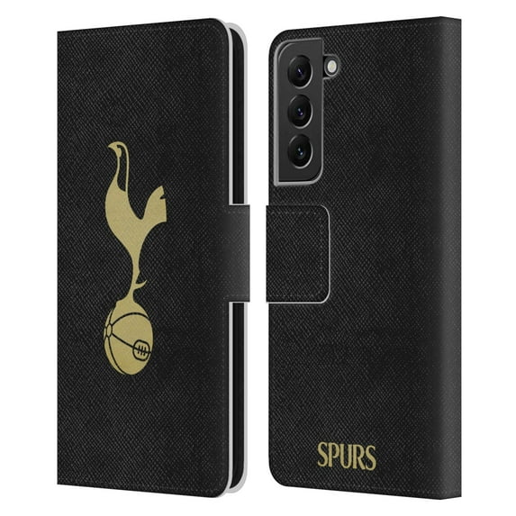 Head Case Designs Officially Licensed Tottenham Hotspur F.C. Badge Black And Gold Leather Book Wallet Case Cover Compatible with Samsung Galaxy S22+ 5G