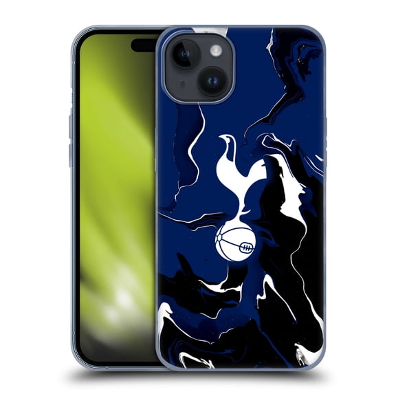 Head Case Designs Officially Licensed Tottenham Hotspur F.C. Badge Marble Soft Gel Case Compatible with Apple iPhone 15 Plus