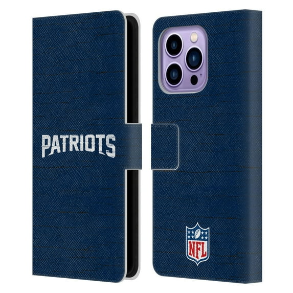 Head Case Designs NFL New England Patriots Logo Distressed Look Leather Book Wallet Case Cover For Apple iPhone 14 Pro Max