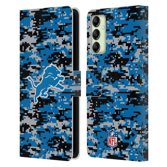 Head Case Designs NFL Detroit Lions Graphics Digital Camouflage Leather Book Wallet Case Cover For Samsung Galaxy A14 5G