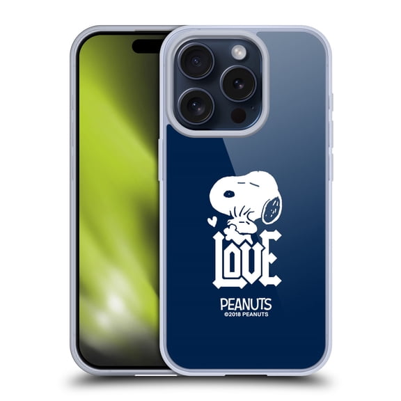 Head Case Designs Peanuts Rock Tees Snoopy Woodstock Love Soft Gel Case for Apple iPhone 15 Pro