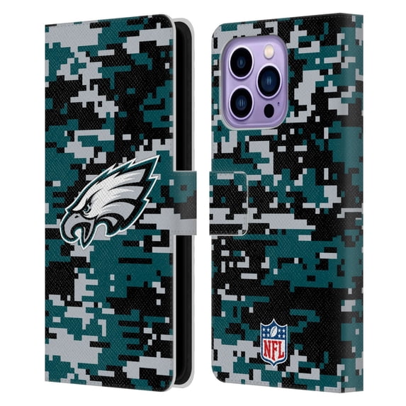 Head Case Designs NFL Philadelphia Eagles Graphics Digital Camouflage Leather Book Wallet Case Cover For Apple iPhone 14 Pro Max