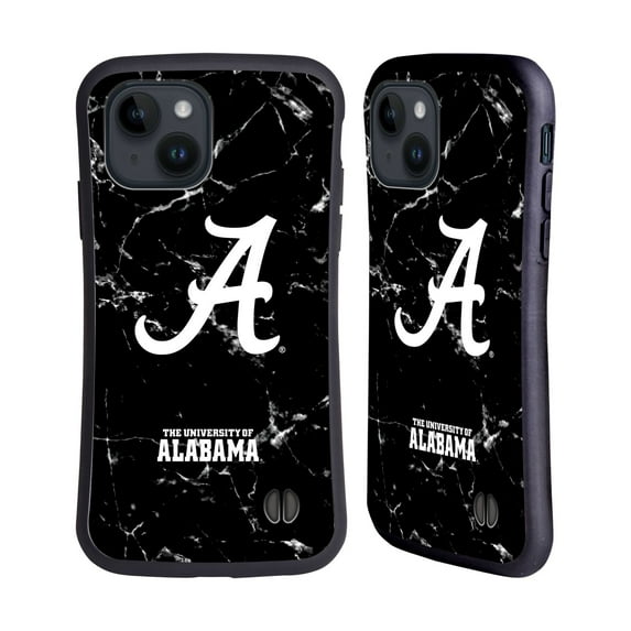 Head Case Designs Officially Licensed University Of Alabama UA The University Of Alabama Black And White Marble Hybrid Case Compatible with Apple iPhone 15