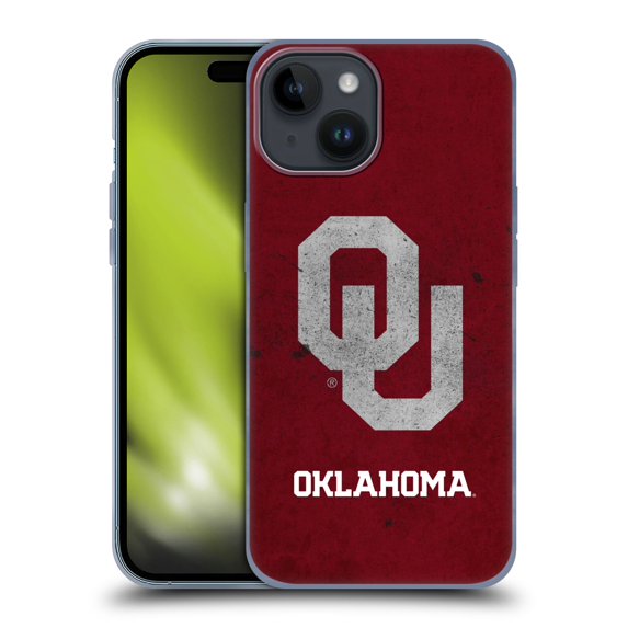 Head Case Designs Officially Licensed University of Oklahoma OU The University of Oklahoma Distressed Look Soft Gel Case Compatible with Apple iPhone 15