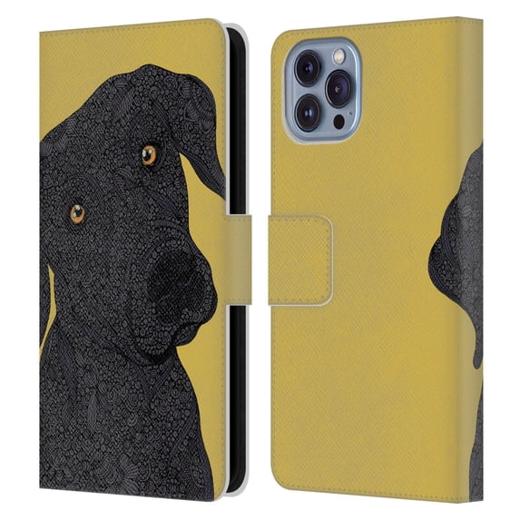 Head Case Designs Officially Licensed Valentina Dogs Black Labrador Leather Book Wallet Case Cover Compatible with Apple iPhone 14