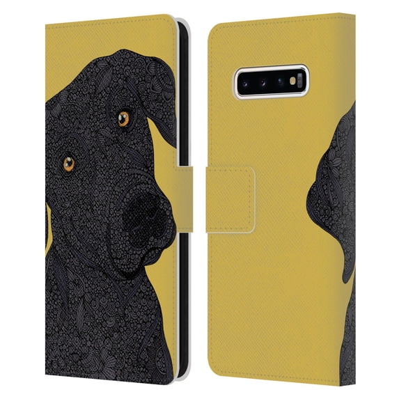 Head Case Designs Officially Licensed Valentina Dogs Black Labrador Leather Book Wallet Case Cover Compatible with Samsung Galaxy S10+ / S10 Plus