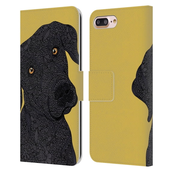 Head Case Designs Officially Licensed Valentina Dogs Black Labrador Leather Book Wallet Case Cover Compatible with Apple iPhone 7 Plus / iPhone 8 Plus