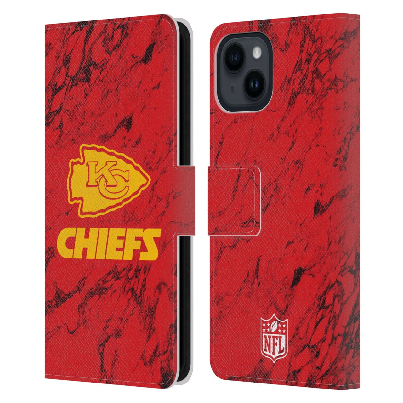 Head Case Designs NFL Kansas City Chiefs Graphics Coloured Marble Leather Book Wallet Case Cover For Apple iPhone 15